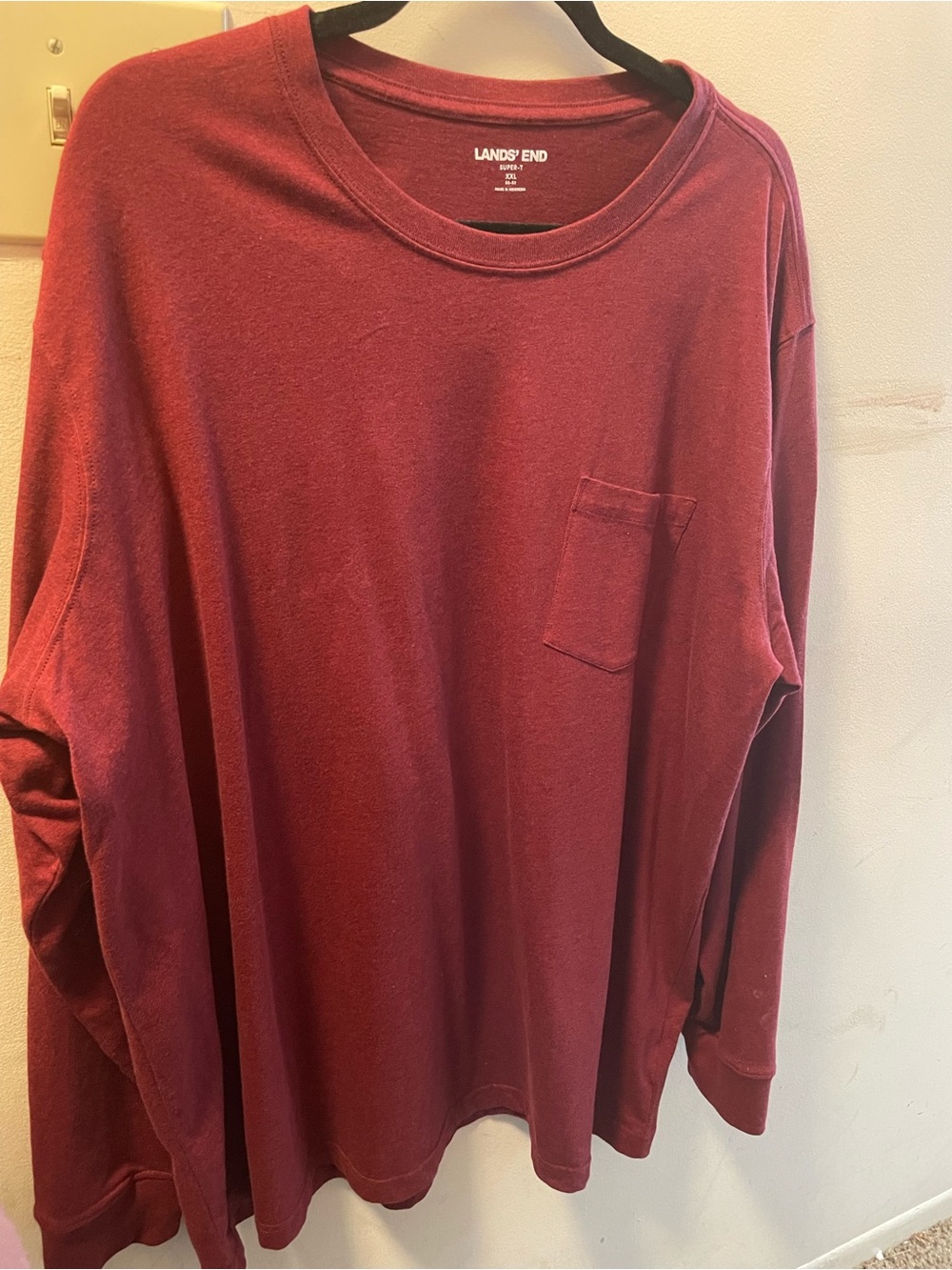Lands' End Men's Long-Sleeve Pocket Tee in Deep Wine